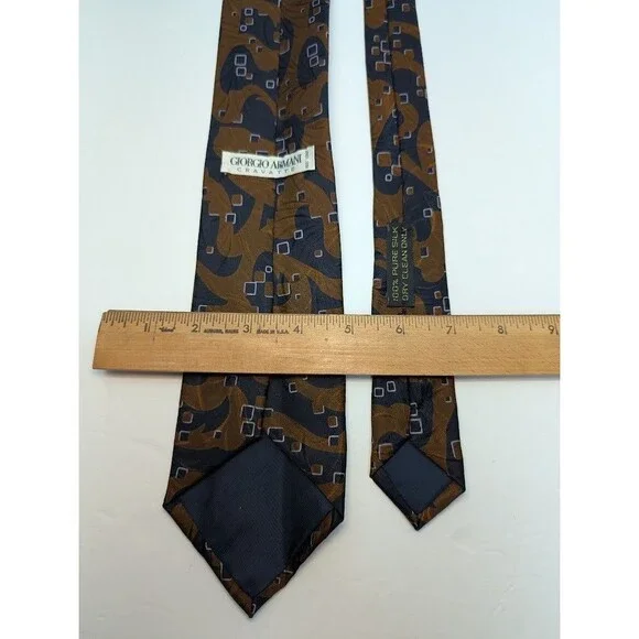 Giorgio Armani Cravatte Rust + Black Geometric Silk Pointed Classic Necktie Tie - Picture 4 of 8